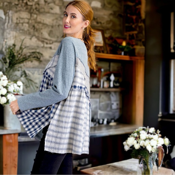 Plaid and Striped Mixed Print Tunic - Picture 3 of 6